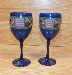 Set of 2 Vintage HTF Disney Animal Kingdom Blue Stemmed Collectible Wine Glasses - Picture 1 of 5