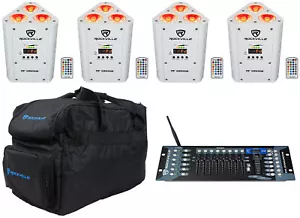 4) Rockville RF WEDGE WHITE RGBWA+UV Battery Wireless DMX Lights+Bags+Controller - Picture 1 of 12