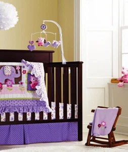 Baby Girls 3 Pieces Cotton Nursery Bedding Crib Cot Sets-- Purple Owl Bird - Picture 1 of 9