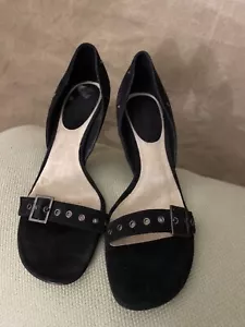 Calvin Klein Sexy BLACK Suede Stiletto Heels STUDDED GROMMETS Buckle Pumps 8.5M - Picture 1 of 7