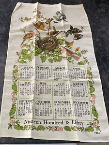 Calendario vintage 1980 in lino pettirossi uccellini nel nido sembra mai usato - Foto 1 di 12