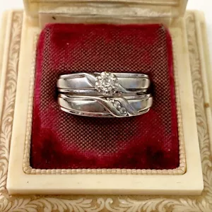Set matrimonio fascia oro bianco 10 kt diamanti vintage misura 7,25 e 7,5 SCATOLA NON INCLUSA - Foto 1 di 6