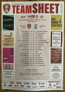 ROTHERHAM UTD v BIRMINGHAM CITY - TEAMSHEET - 21/09/24 - Picture 1 of 1