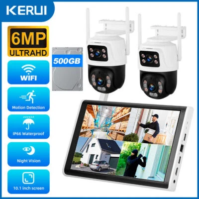 6MP Wireless Home Security Camera System Wifi IP Cameras 10'' Monitor NVR 500GB - Image 1 of 4