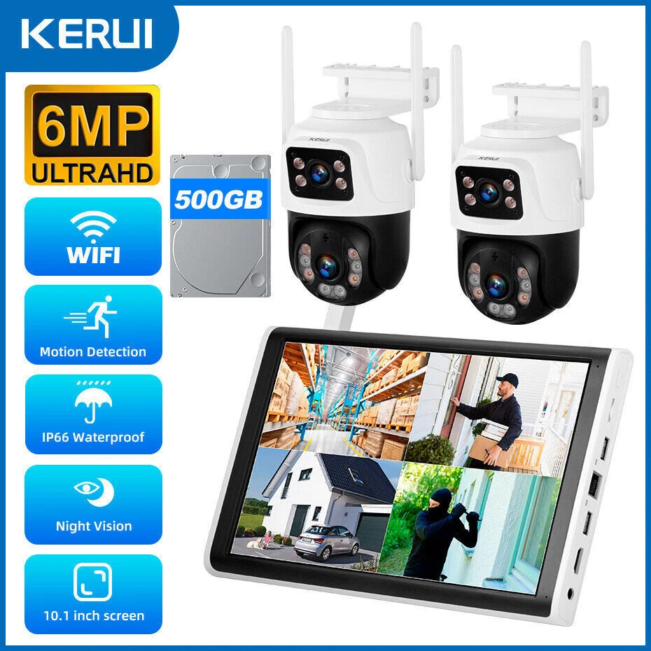 6MP Wireless Home Security Camera System Wifi IP Cameras 10'' Monitor NVR 500GB - Image 1 of 4