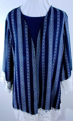 Cárdigan para mujer Xhilaration azul marino con ribete de encaje XL Foto 1 de 4