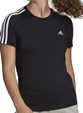 Adidas Women's Essentials  Slim 3-Stripes Tee, Black/White, Style GL0782 LARGE
