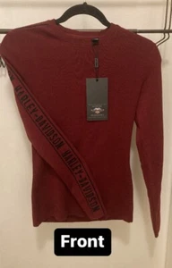 Harley Davidson Womens Crew Neck Sweater Size Small Red/Burgundy Long Sleeve New - Picture 1 of 6