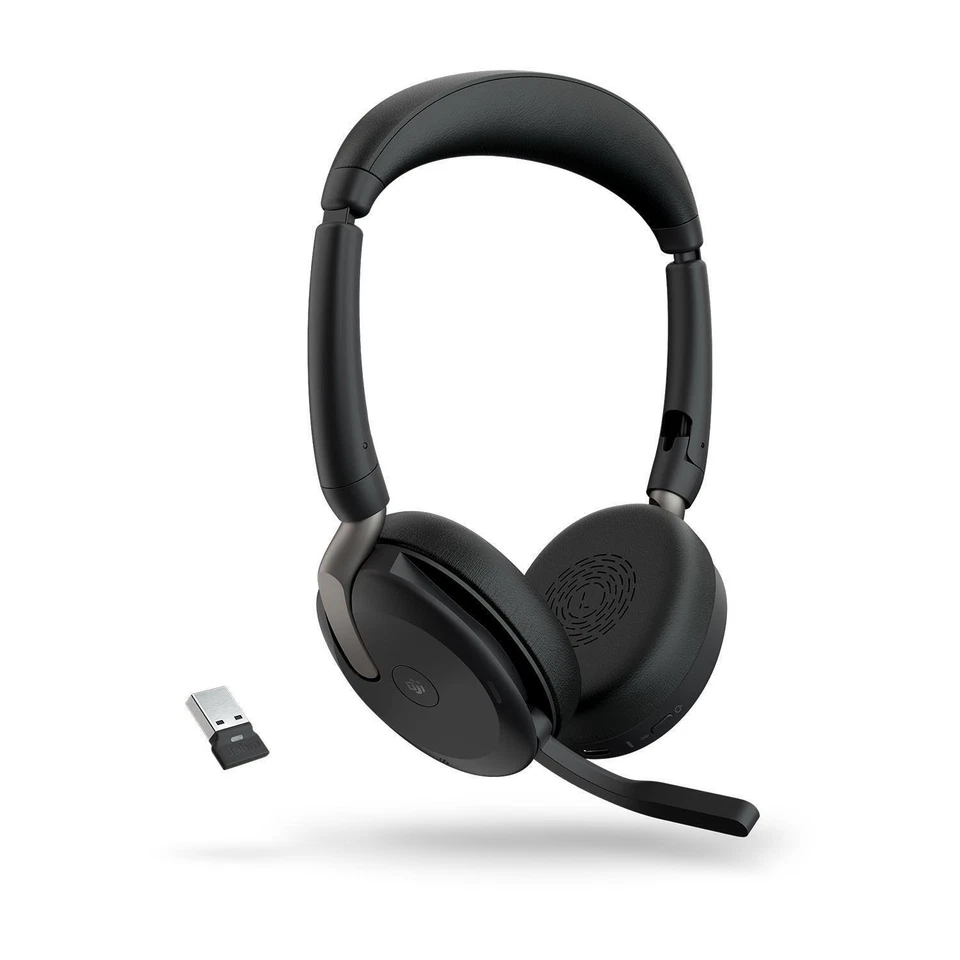 Jabra Evolve2 65 Flex USB-C Cuffie Cuscino Auricolare senza Fili con Supporto di Ricarica, UC - Nero