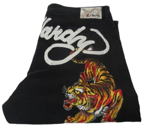Pantalones de mezclilla para hombre Ed Hardy negros calce ajustado estampado tigre arrastrándose talla 42 - Imagen 1 de 5
