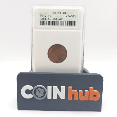 1919 Lincoln Cent ANACS MS63RB Partial Collar Mint Error - Image 1 of 4