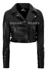 Womens Short Cropped Biker Real Leather Jacket Ladies Hot Fashion Casual Jacket