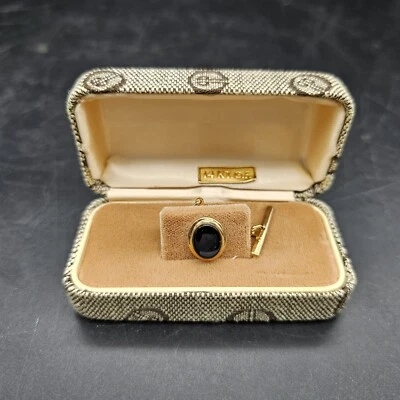 Vtg DOLAN BULLOCK 14K GF & Black Stone Tie Tack w/Box NOS - Image 1 of 4