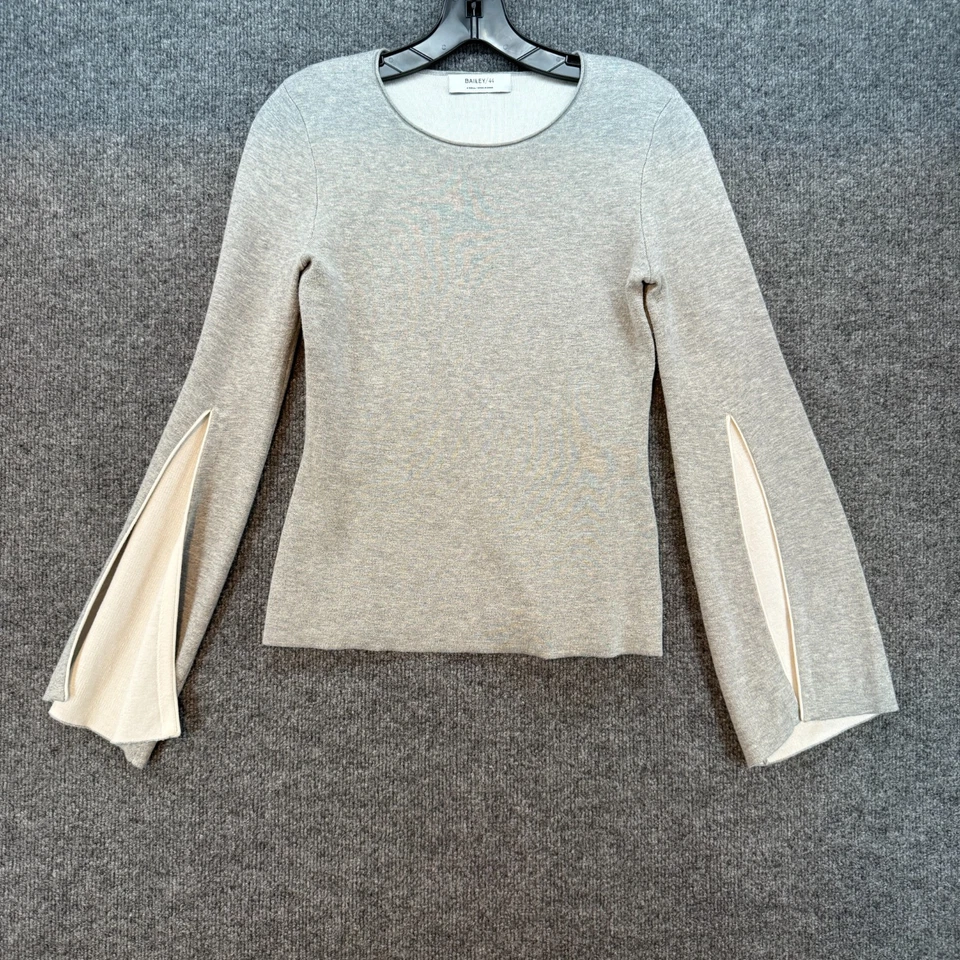 Bailey/44 毛衣 XS 灰色丝绸开衩袖女士学院办公室 Old Money Ecru — 第 1/4 张图片