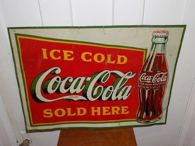 Vintage Ice Cold Coca Cola Sold Here Embossed Metal Sign - Image 1 of 4