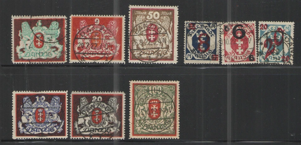 Germany - Danzig 1921-22 High Value issues - Used  VG/F  High Mark values - Image 1 of 1