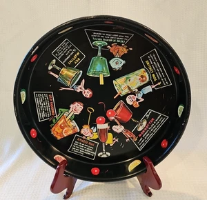 Vintage MCM Masonware schwarz Metall 13" Tablett Cocktail Rezepte Retro Kunst Joe Carpenter - Bild 1 von 5