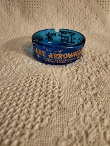 Vintage Lake Arrowhead Family Campground Myrtle Beach, SC Blue Glass Ashtray - Picture 1 of 13
