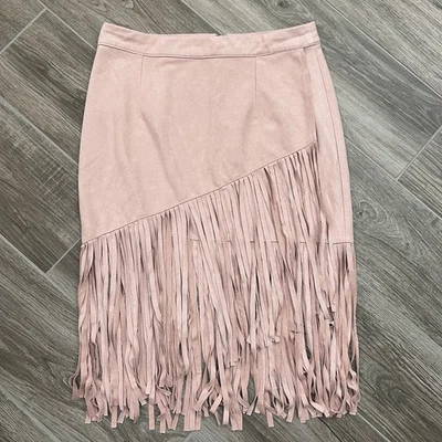 Saia Blush Noir Feminina Tamanho Pequeno Rosa Franja - Imagem 1 de 4