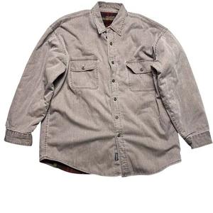 Wolverine Mens XL Shirt Jacket Shacket Button Up Fleece Plaid Lined Taupe - Picture 1 of 6