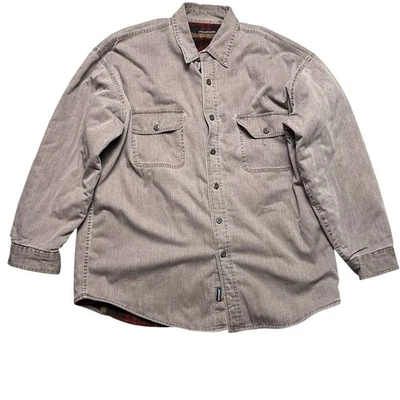 Wolverine Mens XL Shirt Jacket Shacket Button Up Fleece Plaid Lined Taupe - Image 1 of 4