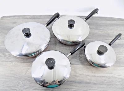 Revere Ware Copper Bottom Skillets with Lids, 6inch, 7inch, 9inch, 10inch - Image 1 of 4