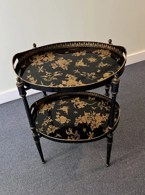 Regency Style Tole Ware Oval Two-Tier Tray Table - Image 1 of 4