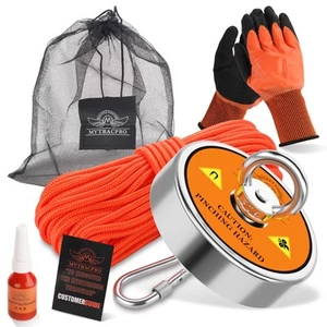 Fishing Magnet Kit - 800 LBS Pulling Power, Orange, Neodymium, Round, Single ... - Picture 1 of 7