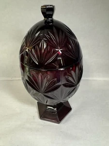 VINTAGE LUMINARC FRANCE RUBY RED EGG SHAPE CANDY DISH COMPOTE trinkets - Picture 1 of 4