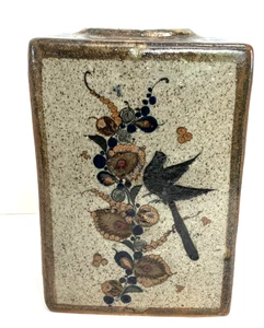 Mexican Glazed Folk Art Pottery Rectangular Vase Bird Tonala Salvador Vasquez - Picture 1 of 8