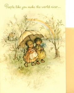 Vintage Mary Hamilton Friendship Best Friends Sharing Umbrella Greeting Card - Picture 1 of 3