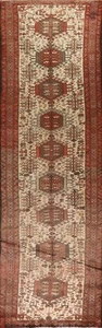 Tribal Geometric Ivory Wool 13 ft Runner Hand-made Traditional Rug 3x13 Carpet - Picture 1 of 21