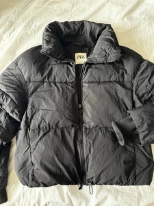 Zara Wind & Water Protection Black Puffer Coat Size XS - Picture 1 of 9