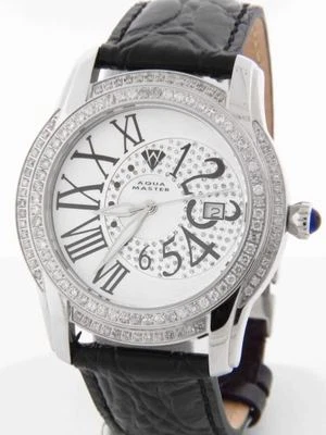 Aqua Master relógio de quartzo masculino W#127 1,7 ct redondo 2 fileiras moldura de diamante couro - Imagem 1 de 4