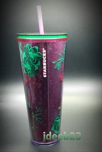 Starbucks Christmas Holiday 2022 Rose Floral Glitter 24 Oz. Cold Cup Tumbler - Picture 1 of 2