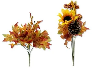 Kunstpflanze Strauch Blätterwedel Strauß Ahorn Sonnenblume Herbst Deko Zapfen - Bild 1 von 14