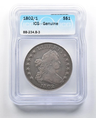 1802/1 Draped Bust Silver Dollar BB-234, B-3 ICG *2059 Cover