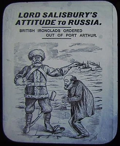 Glass Magic Lantern Slide SALISBURY'S ATTITUDE TO RUSSIA C1900 POLITICAL CARTOON - Picture 1 of 2