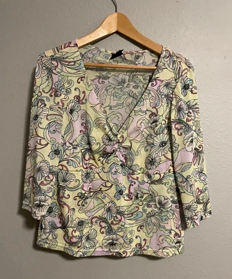 Womens Top Size XL Yellow Floral Mesh Babydoll Semi Sheer Stretch Fairy Boho Y2K - Image 1 of 4