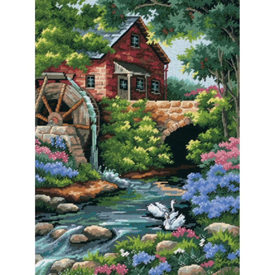Dimensions Needlepoint Kit Old Mill Cottage 12" X 16" 14 Mesh NEW - Image 1 of 1