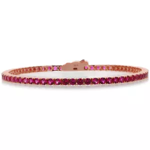 2.5mm Rose Gold Plated Silver 3.6 ct CZ Simulated Ruby Tennis Bracelet 7.25in - Picture 1 of 3