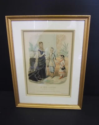 GRAVURE DE MODE XIXè SOUS VERRE LA MODE ILLUSTREE  FEMME ET ENFANTS 1881 - Photo 1/2