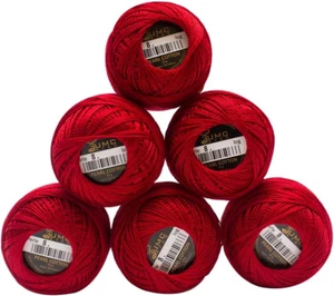 6 Balls Red Colour 47/321 Premium Pearl Cotton Embroidery Thread Size 8 | 100% E - Picture 1 of 9
