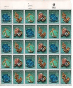 USPS Minerals USA 29 Cent Sheet 30 Postage Stamps 1991 - Picture 1 of 2