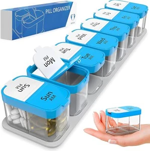Extra Large Pill Organizer XL Daily Pill Box 7 Day Am Pm Pill Case Transparent - Picture 1 of 6