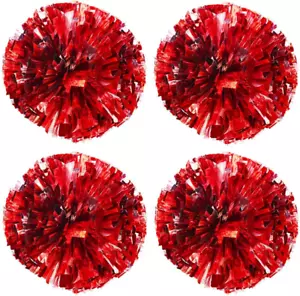 4 Pack (2 Pair) Metallic Foil Cheerleader Pom Poms & Plastic Ring Cheer Poms wit - Picture 1 of 7