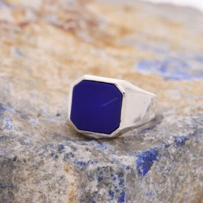 Anillo de lapislázuli para hombre anillo de plata de ley 925, sello anillo para hombre regalo para él Foto 1 de 4
