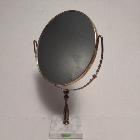 Vintage Shaving Vanity Mirror Magnifies Tilt Round Metal Marble Base Made Italy Cover