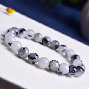 Rutilated Quartz Tourmaline Bracelet Natural Rutilated Tourmaline Beads 8mm - Picture 1 of 3