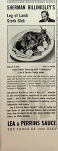 1941 Lea & Perrins Sauce Vintage Print Ad 1940s Leg of Lamb Sherman Billingsley - Picture 1 of 1